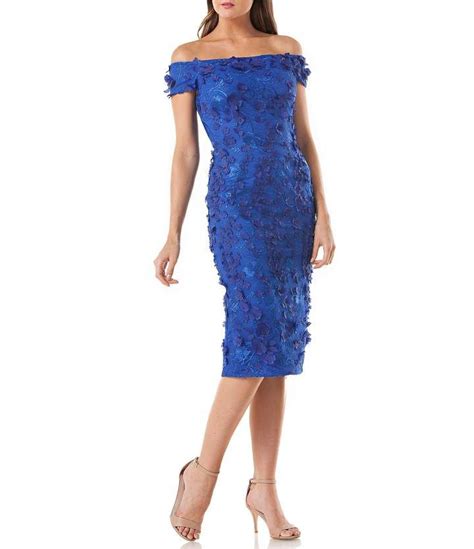 Carmen Marc Valvo Infusion Off The Shoulder Fleurette Sheath Midi Dress