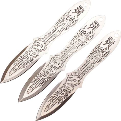 6 Inch Set Of 3 Silver Dragon Throwing Knives