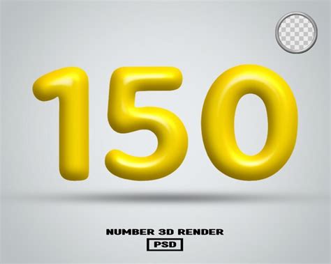 Premium Psd 3d Render Number 150 Yellow Glossy Color