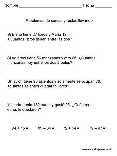 Problemas 15 Sumas Y Restas Problemas De Sumas Suma Y Resta