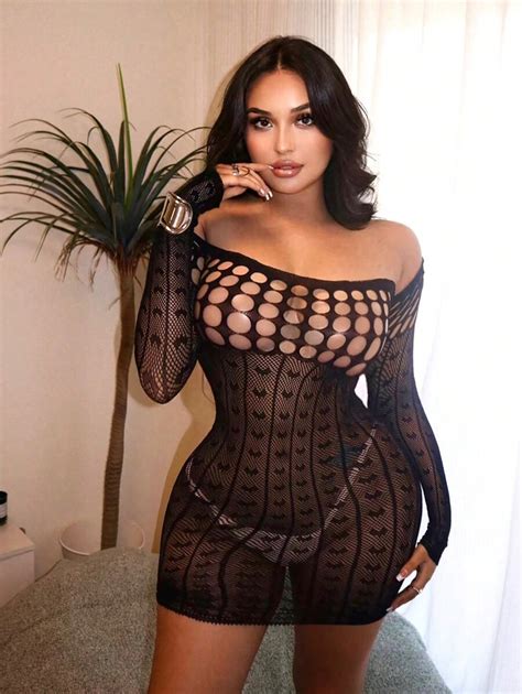 Classic Sexy Hollow Out Fishnet Bodycon Dress Without Lingerie Set