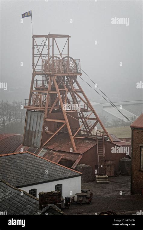 Big Pit Welsh Coal Mine Winding Tower Under Grey Sky Stock Photo Alamy