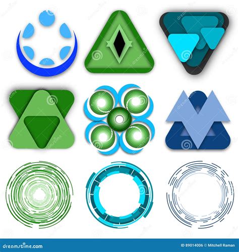 Collection Of Green And Blue Triangular Modern Logo Stock Vector