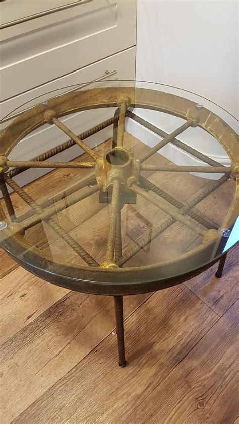 Vintage Industrial Cast Iron Wheel Coffee Table