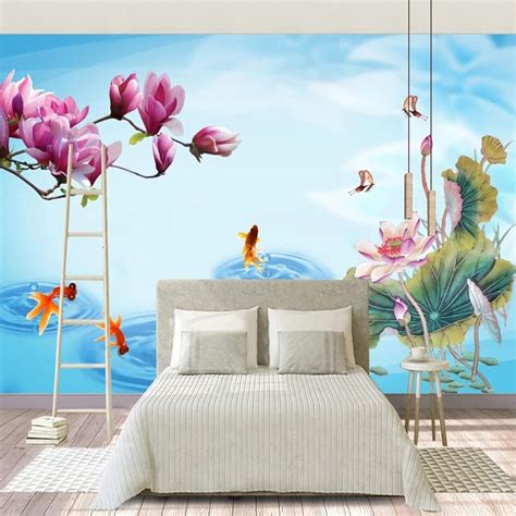 GDPOOTREE Custom 3D Chinese Style Modern Minimalist Flower Lotus Fish