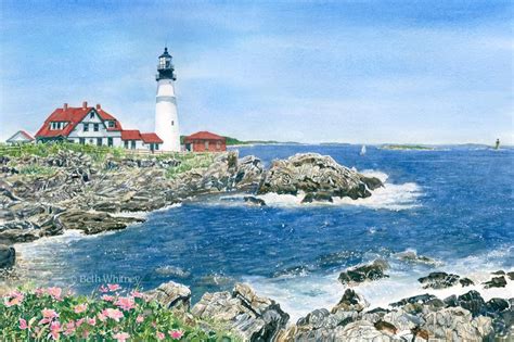 Portland Head Light Watercolor Art Print Portland Maine Art Etsy