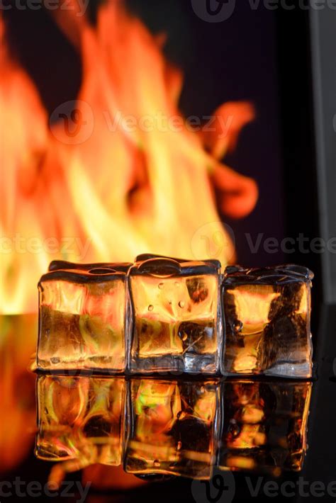 Cubes Of Ice And Fire On A Water Surface On An Abstract Background 2