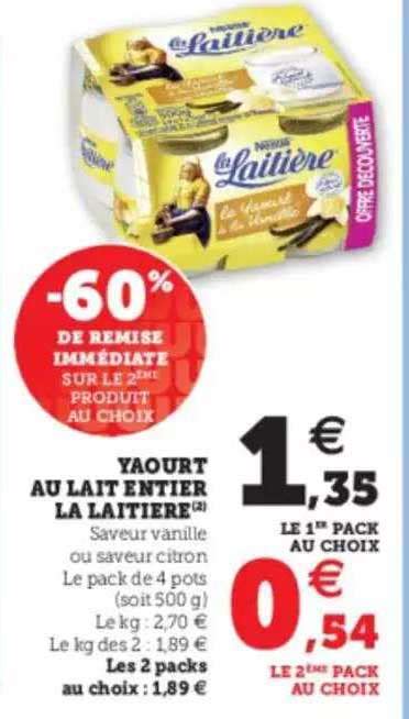 Promo Yaourt Au Lait Entier La Laiti Re De Remise Imm Diate Sur Le