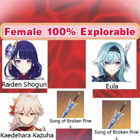 Asia AR10 Female 100 Explorable Kazuha Raiden Shogun Eula Song Of