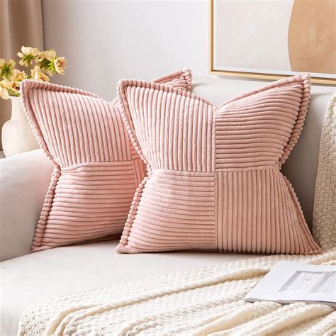 Miulee Corduroy Pillow Covers With Splicing Set Of Super Soft Couch