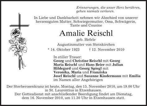 Traueranzeigen Von Amalie Reischl Trauer Merkur De