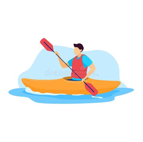 Sportsman Vector Illustration Cartoon Flat Man Kayaker Character