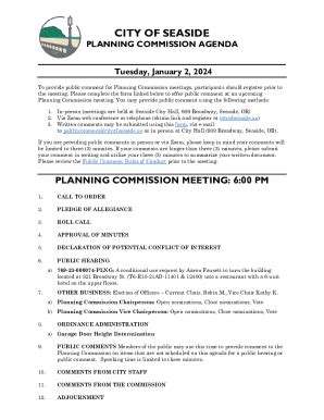 Fillable Online PLANNING COMMISSION AGENDA Tuesday January 2 Fax