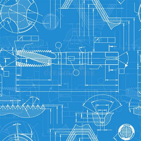 Mechanical Engineering Drawings On Blue Background Tap Tools Borer