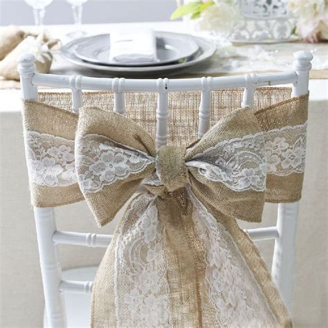 15cm 240cm Elegant Jute Lace Burlap Chair Tie Bow For Rustic Wedding