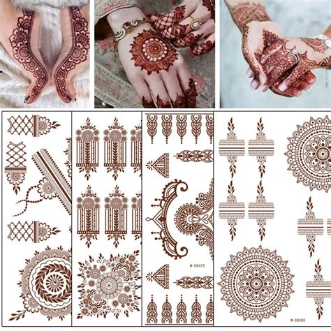 Brown Henna Temporary Tattoo Set Mandala Flowers Lace Design