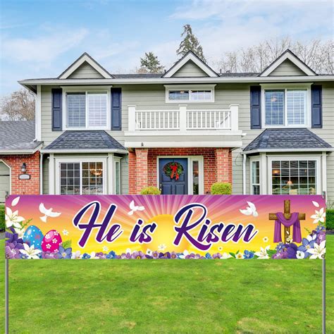 He Is Risen Easter Banner For Fence Easter Season Decorations Yard Decorations