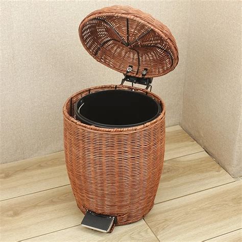 Amazon Xym Creative Rattan Woven Trash Can With Lid Home Living