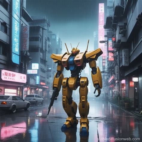 Cyberutopia City S Mecha Anime Rain Stable Diffusion Online