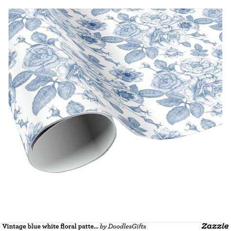 Vintage Blue White Floral Pattern Party Wrap Wrapping Paper Zazzle