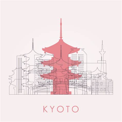 Skyline De Kyoto Cidade Linear Do Estilo Do Vetor De Japão Ilustração