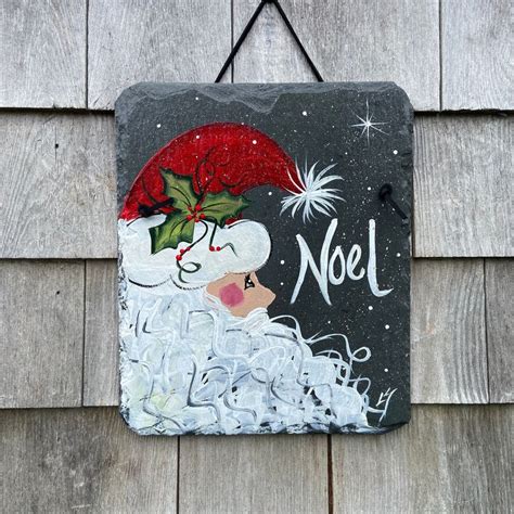 Painted Santa Claus Slate Christmas Welcome Sign Santa Sign Slate