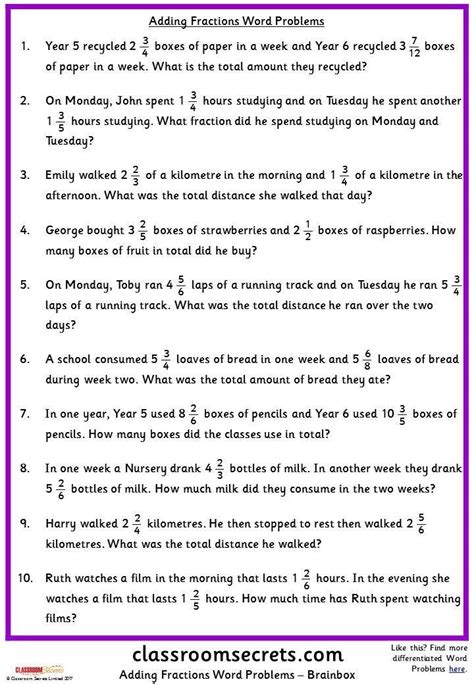 Fractions Word Problems Grade 6 Pdf