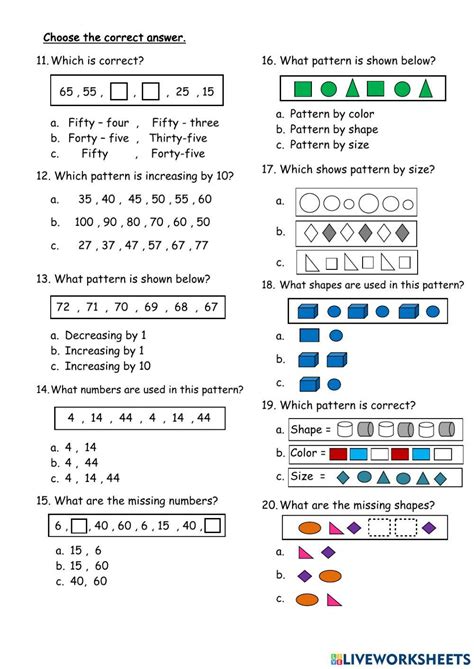 Patterns Grade 1 Online Exercise For Live Worksheets