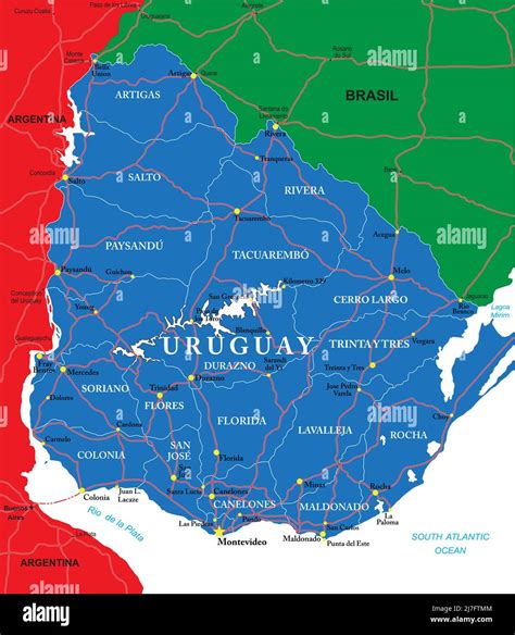 Uruguay Carte Vectorielle Détaillée Avec Les Frontières Des Pays Les