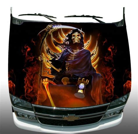 Grim Reaper Hour Glass Fire Flame Hood Wrap Wraps Sticker Vinyl Decal