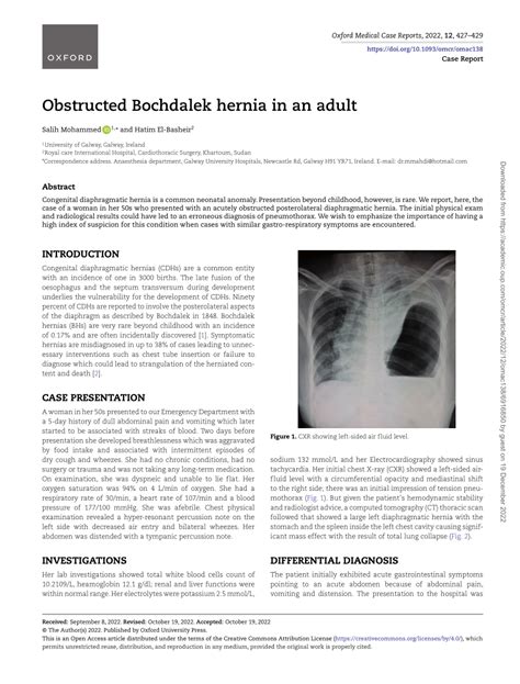 PDF Obstructed Bochdalek Hernia In An Adult