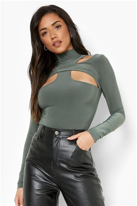 Double Layer High Neck Bodysuit Boohoo Uk