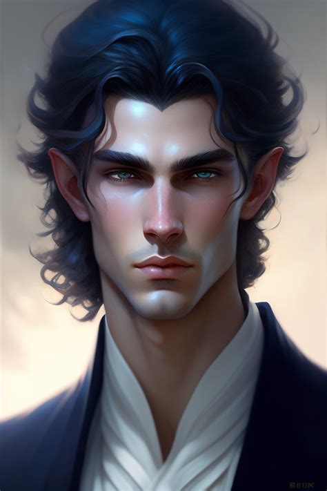 Lexica Boy Face Portrait Of A Slender Half Elven Man With Long Curly