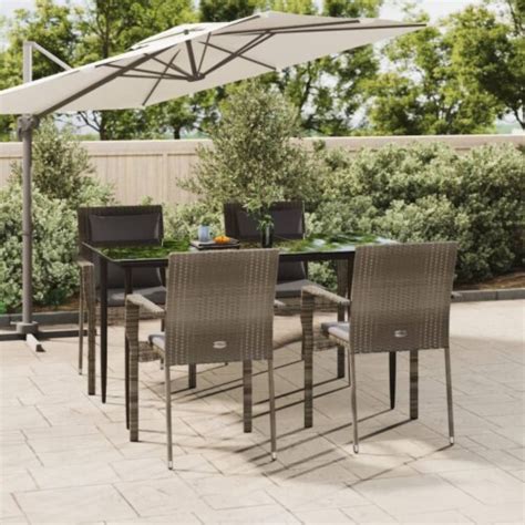 VidaXL 5 Piece Patio Dining Set With Cushions Black And Gray Poly