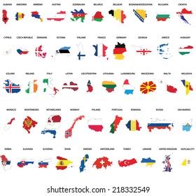 All Maps World Countries Flags Set Stock Vector Royalty Free