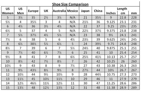 Mens To Womens Shoe Size Chart