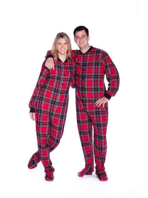 Big Feet Pjs Red And Black Plaid Cotton Flannel Adult Footie Footed