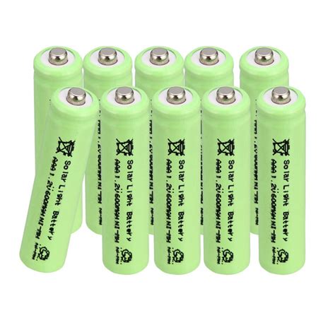 Batteries For Solar Lights 1 2v Aa Ni Cd 600mah 10 Pack Rechargeable