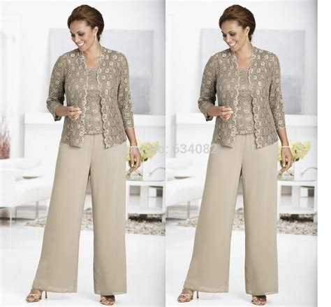 Three Piece Pant Set Ankle Length Lace And Chiffon Mother Of The Bride