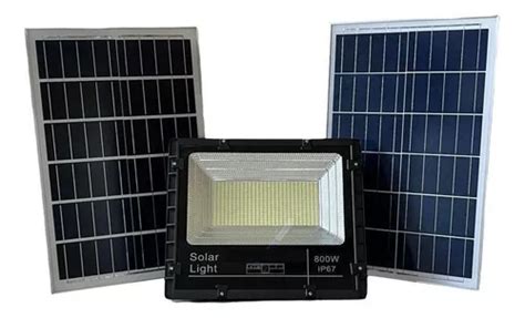 Reflector Led Solar W Luz Blanca Doble Panel Con Control Cuotas