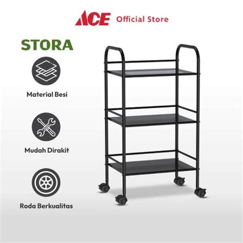 Jual Ace Stora 40X28 4X74 Cm Rak Troli 3 Tingkat Hitam Rak