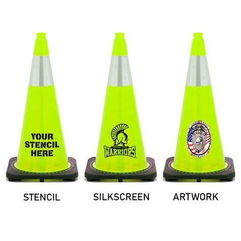 28 Lime Green Traffic Cone Black Base 7 Lbs With Reflective Collar