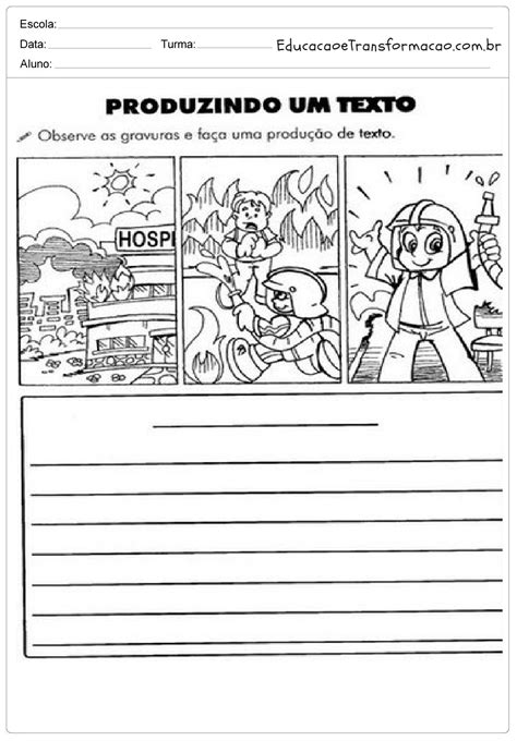 Atividades de Produção de texto 3º ano Observe as Gravuras