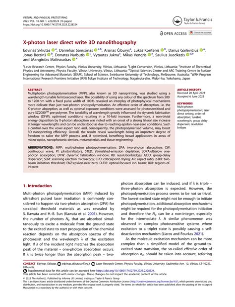 PDF X Photon Laser Direct Write 3D Nanolithography