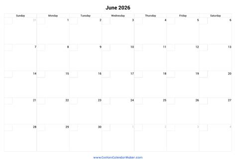 June 2026 Calendar With Checkboxes