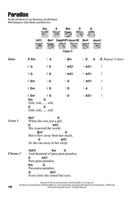 Paradise by Coldplay - Guitar Chords/Lyrics - Guitar Instructor