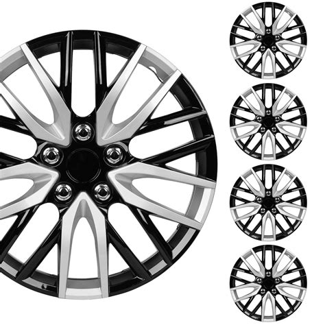 Bdk Pack Premium Black Silver Hubcaps Wheel Rim Cover Hub Caps