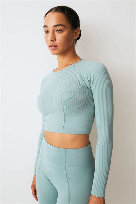 Drymove™ Seamless Cropped Sports Top Light Teal Ladies Handm My