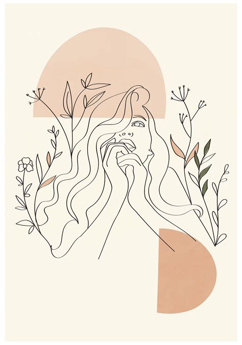 Aesthetic Female Line Art Poster Woman Line Drawing Flower Line Art