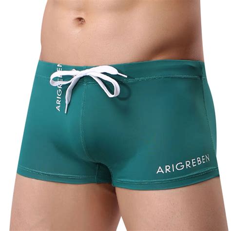 Ausyst Mens Swim Trunks Solid Color Drawstring Hot Spring Embarrassment Quick Quick Drying Swim